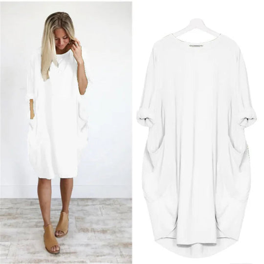 Oversized Cotton Midi Dress with Long Sleeves
