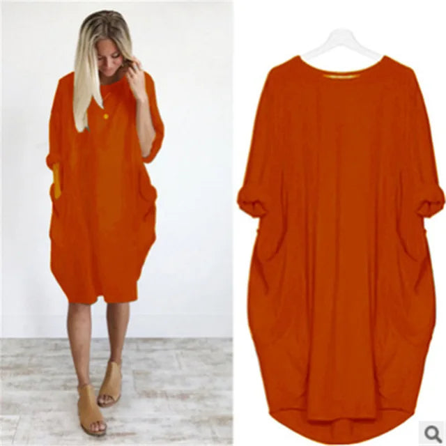 Oversized Cotton Midi Dress with Long Sleeves