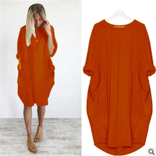 Oversized Cotton Midi Dress with Long Sleeves