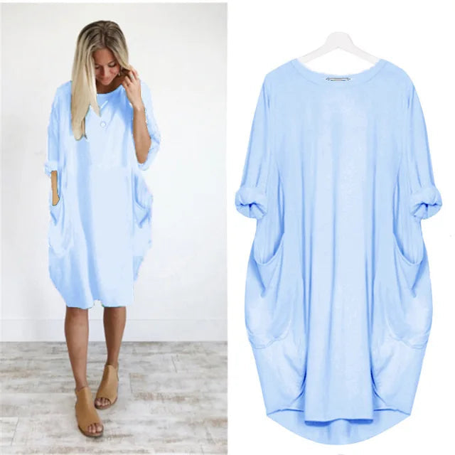 Oversized Cotton Midi Dress with Long Sleeves