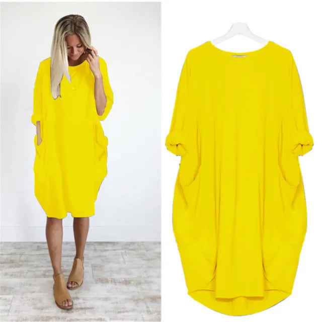 Oversized Cotton Midi Dress with Long Sleeves