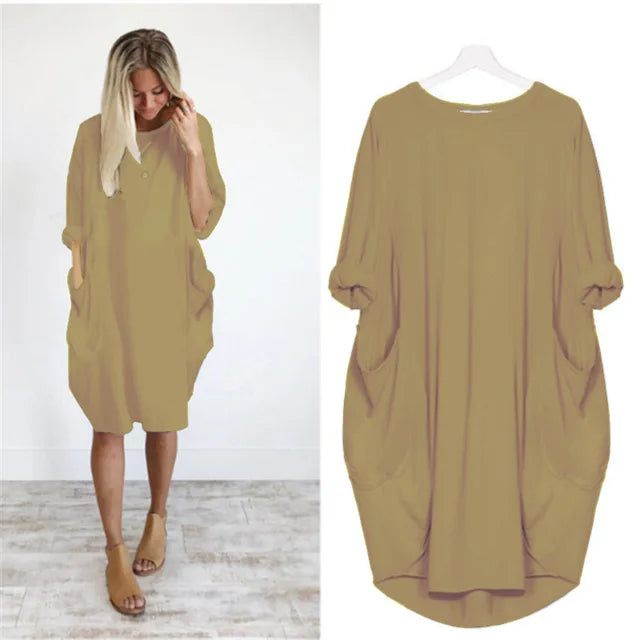 Oversized Cotton Midi Dress with Long Sleeves