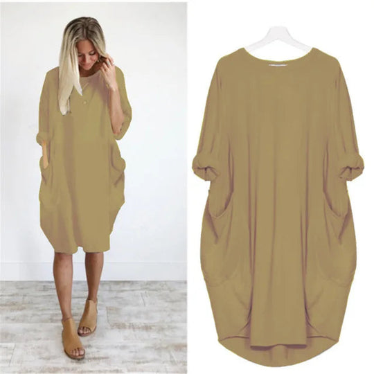 Oversized Cotton Midi Dress with Long Sleeves