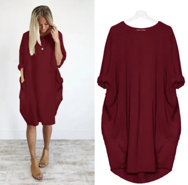 Oversized Cotton Midi Dress with Long Sleeves