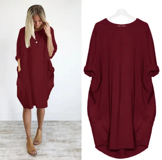 Oversized Cotton Midi Dress with Long Sleeves