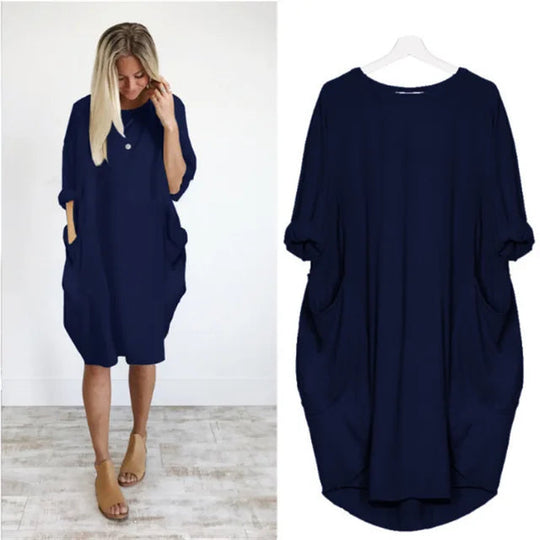 Oversized Cotton Midi Dress with Long Sleeves