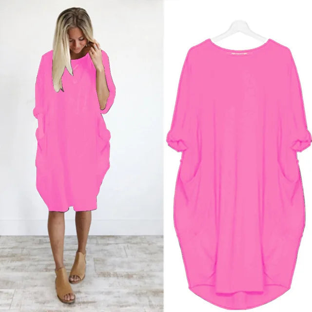 Oversized Cotton Midi Dress with Long Sleeves