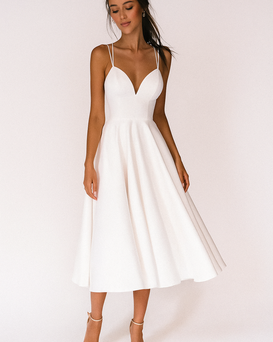 Pleated V-Neck Midi Dress for Wedding Guests