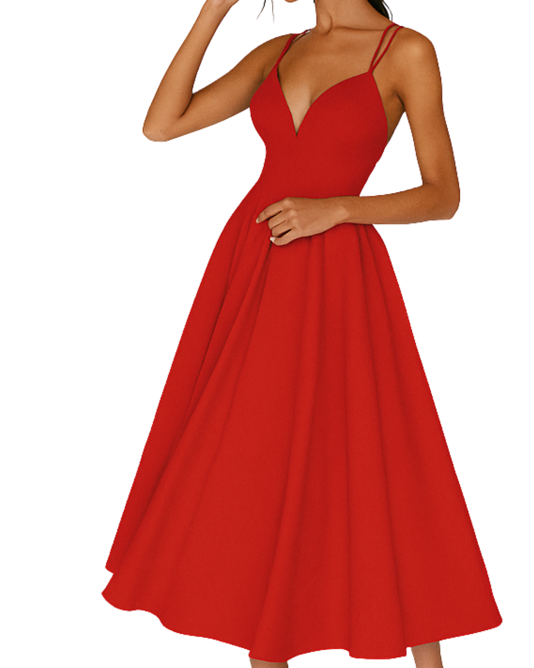 Pleated V-Neck Midi Dress for Wedding Guests