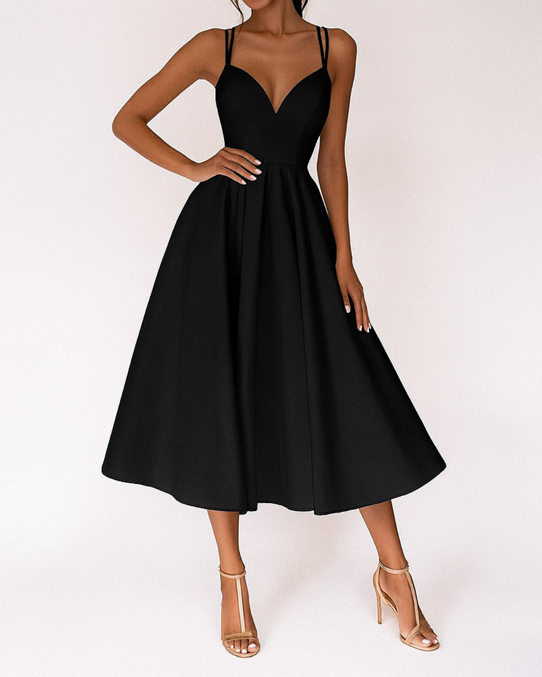 Pleated V-Neck Midi Dress for Wedding Guests