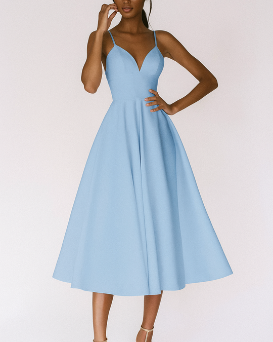 Pleated V-Neck Midi Dress for Wedding Guests