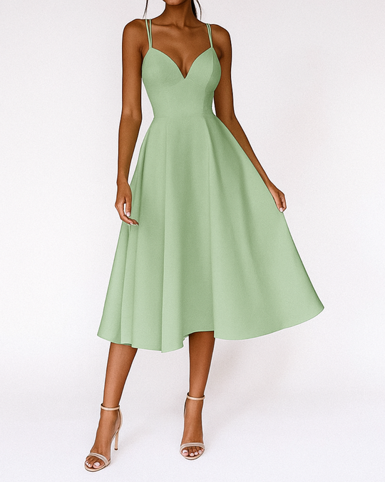 Pleated V-Neck Midi Dress for Wedding Guests