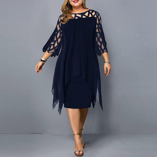 Plus-Size Midi Dress with Lace Sleeves
