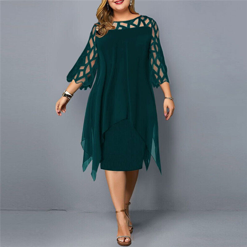 Plus-Size Midi Dress with Lace Sleeves