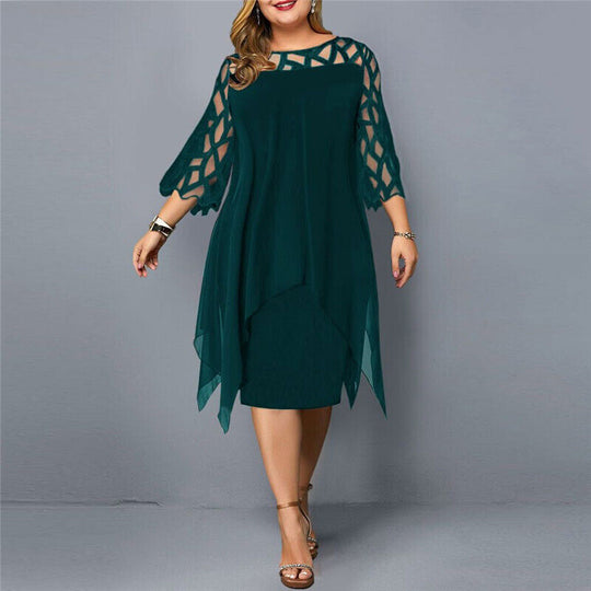 Plus-Size Midi Dress with Lace Sleeves