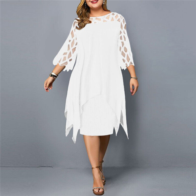 Plus-Size Midi Dress with Lace Sleeves