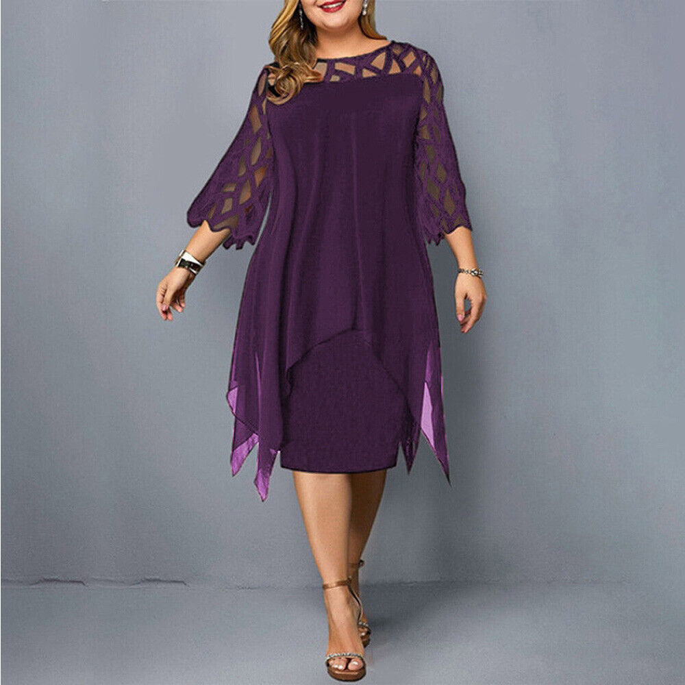 Plus-Size Midi Dress with Lace Sleeves