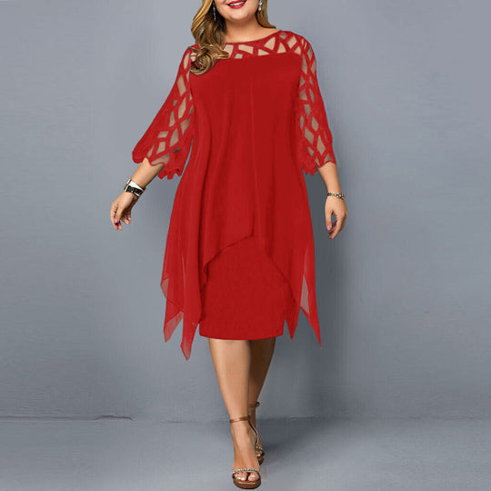 Plus-Size Midi Dress with Lace Sleeves