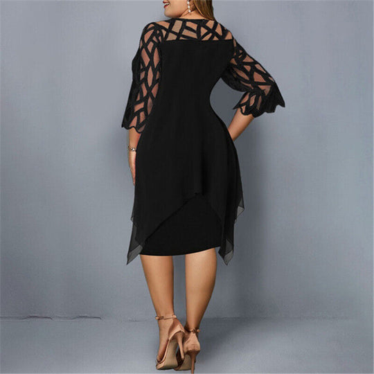 Plus-Size Midi Dress with Lace Sleeves