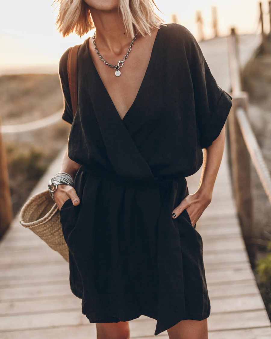Printed Linen Kimono Dress – Wide-Sleeve Boho Summer Style