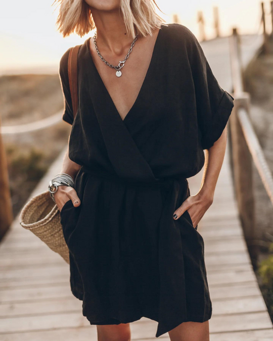 Printed Linen Kimono Dress – Wide-Sleeve Boho Summer Style