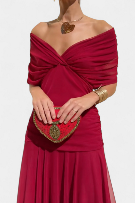 Rebeca Sheer-Sleeve Evening Dress – Deep V-Neck Fitted Style