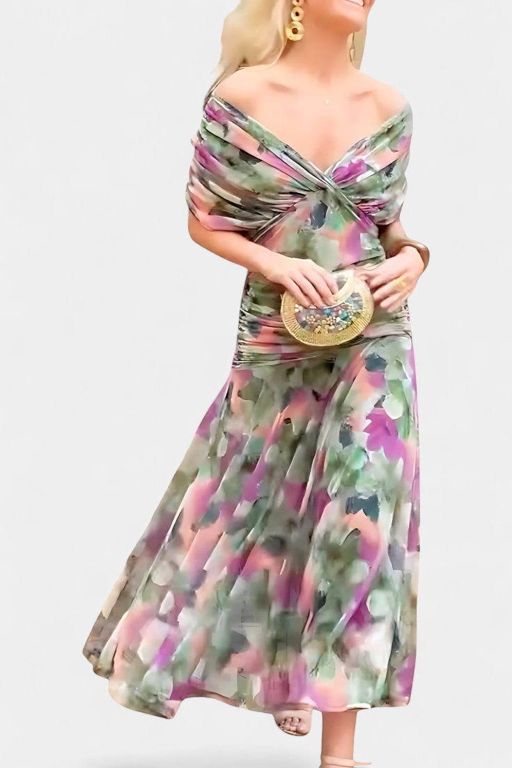 Rebeca Sheer-Sleeve Evening Dress – Deep V-Neck Fitted Style