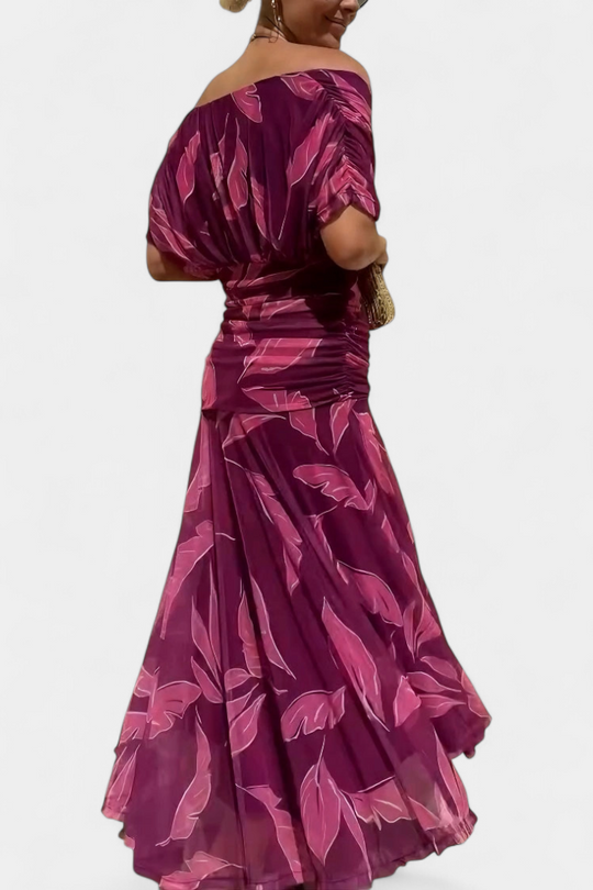 Rebeca Sheer-Sleeve Evening Dress – Deep V-Neck Fitted Style