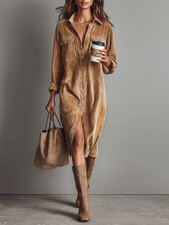 Relaxed Corduroy Midi Shirt Dress
