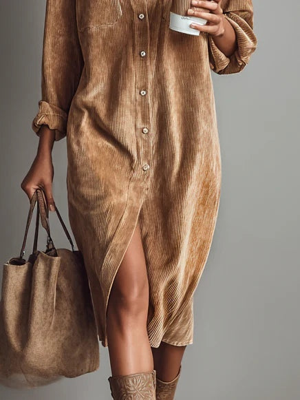 Relaxed Corduroy Midi Shirt Dress