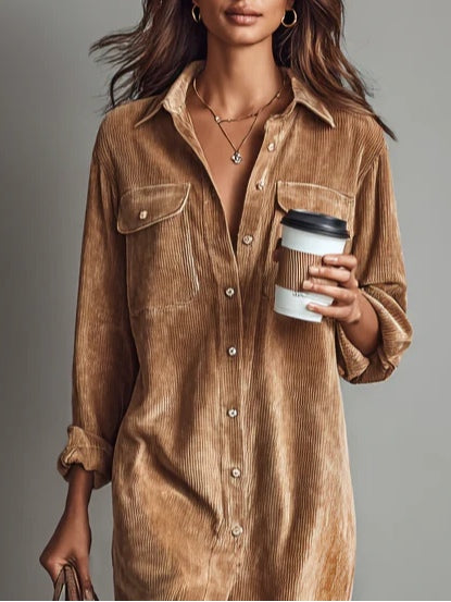 Relaxed Corduroy Midi Shirt Dress