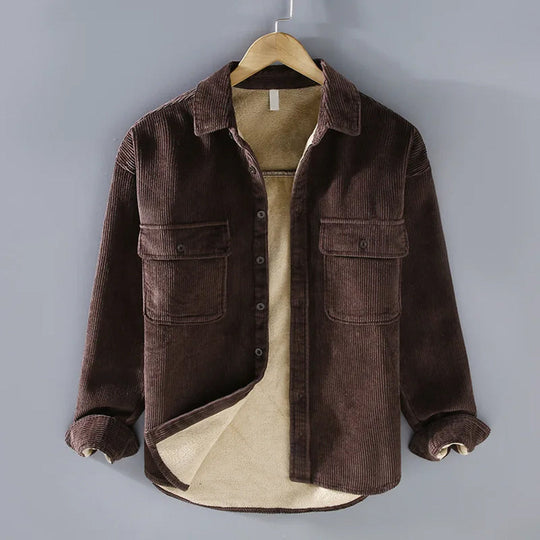 Ribbed Corduroy Fleece Jacket – Warm Button-Front Winter Layer