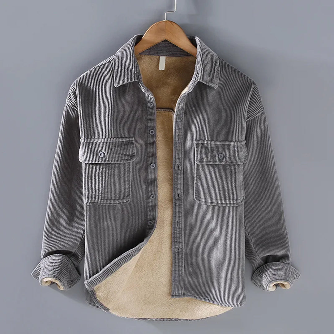 Ribbed Corduroy Fleece Jacket – Warm Button-Front Winter Layer