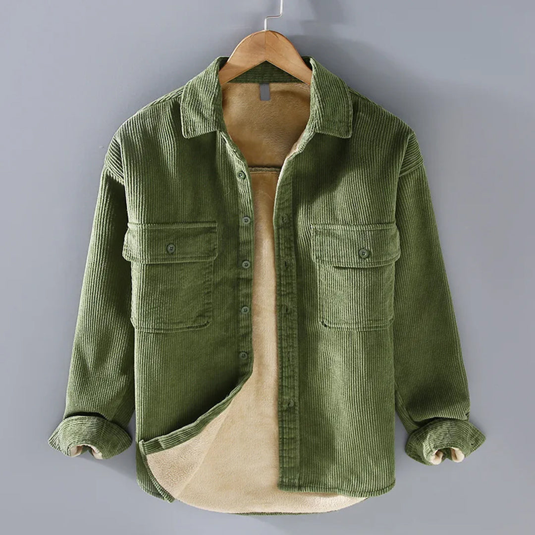 Ribbed Corduroy Fleece Jacket – Warm Button-Front Winter Layer