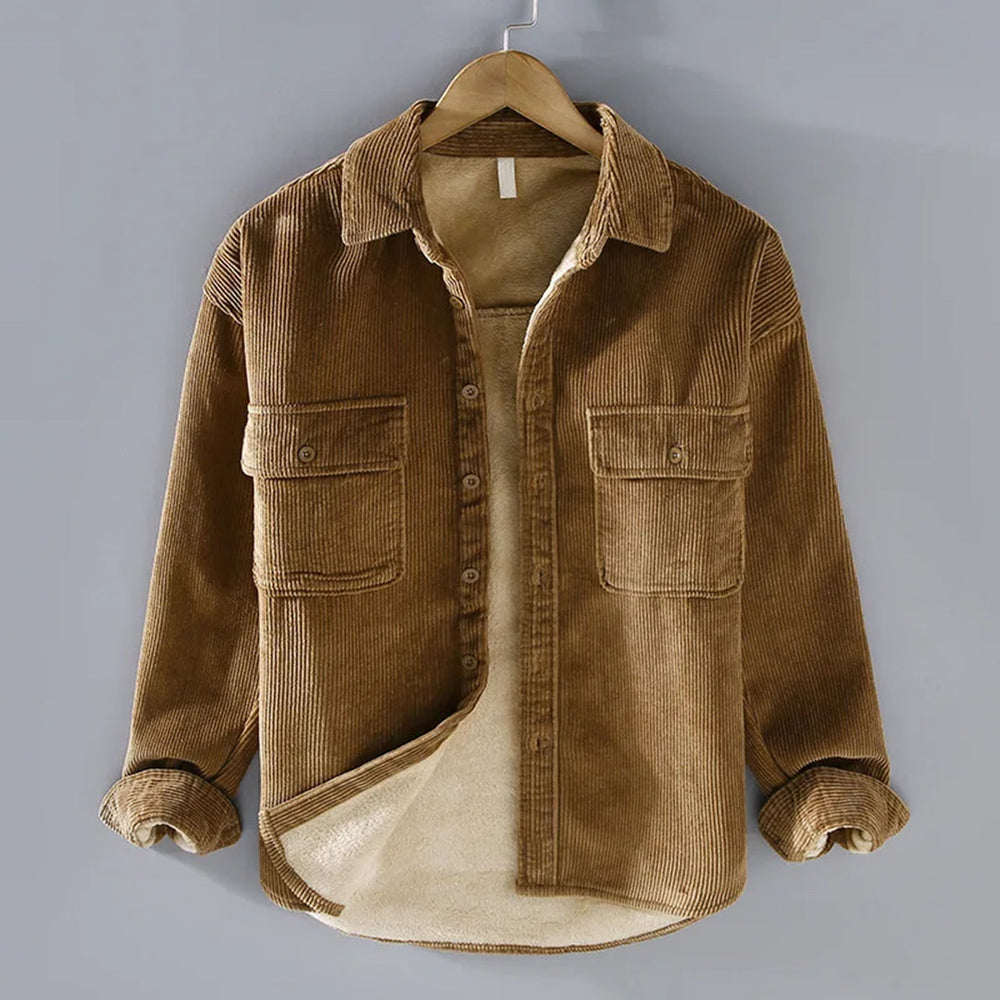 Ribbed Corduroy Fleece Jacket – Warm Button-Front Winter Layer