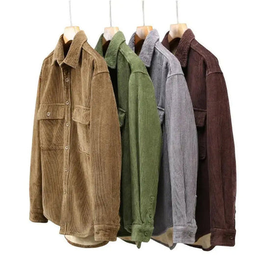 Ribbed Corduroy Fleece Jacket – Warm Button-Front Winter Layer