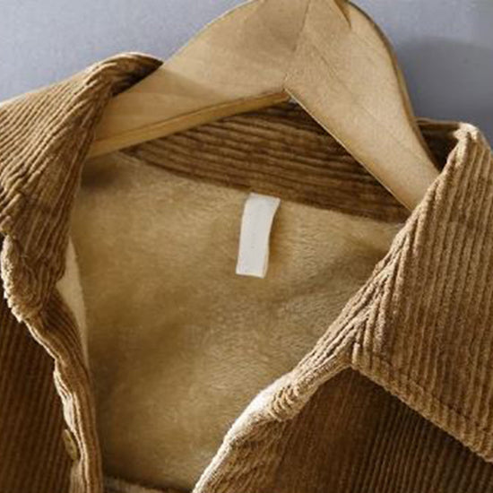 Ribbed Corduroy Fleece Jacket – Warm Button-Front Winter Layer