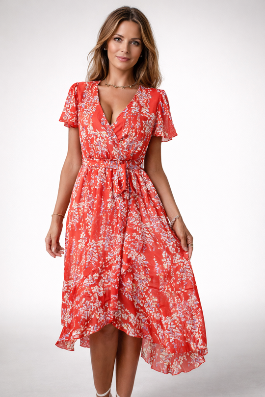 Romantic Floral Midi Dress with Flowing Cut