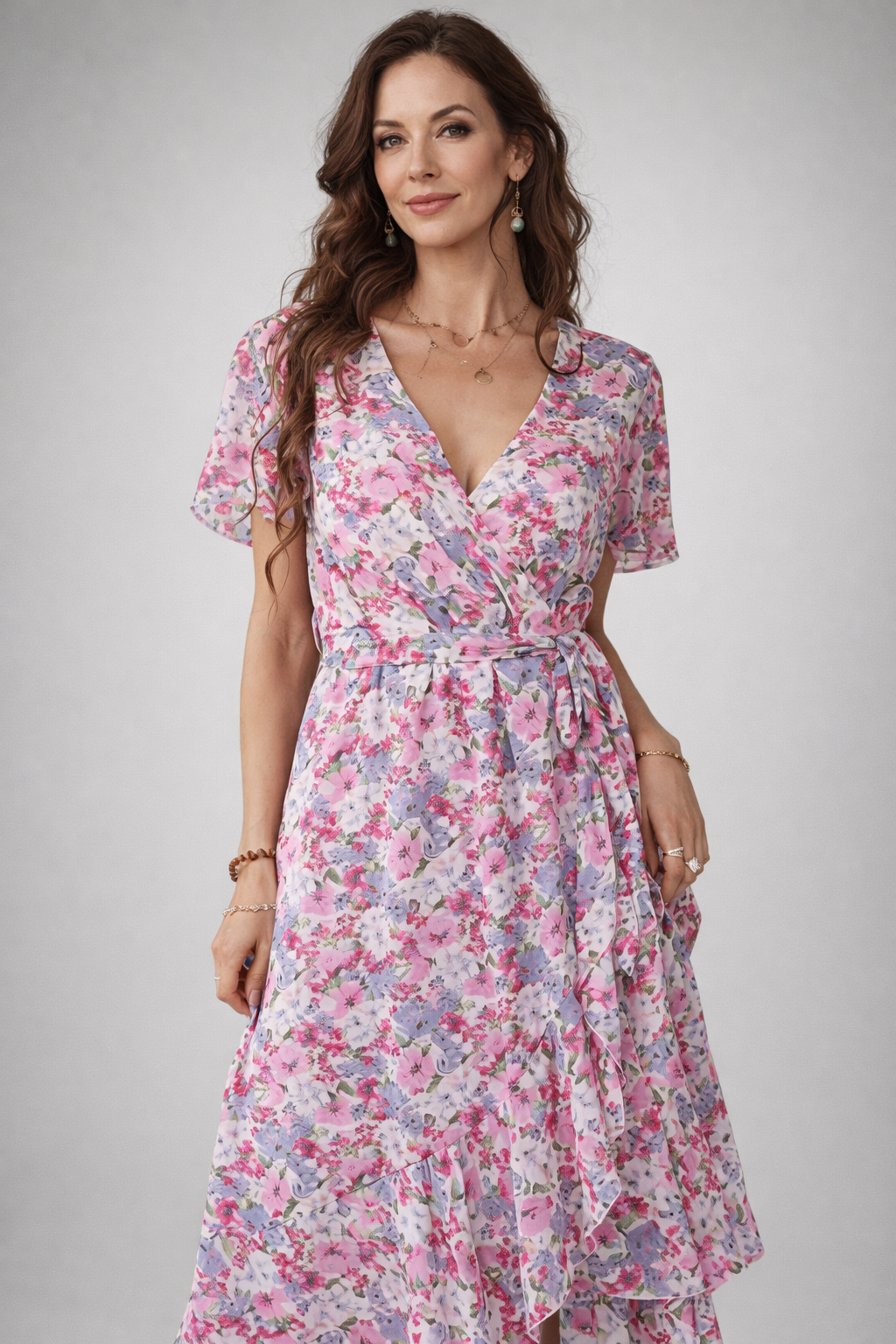 Romantic Floral Midi Dress with Flowing Cut