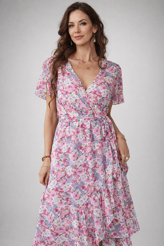 Romantic Floral Midi Dress with Flowing Cut