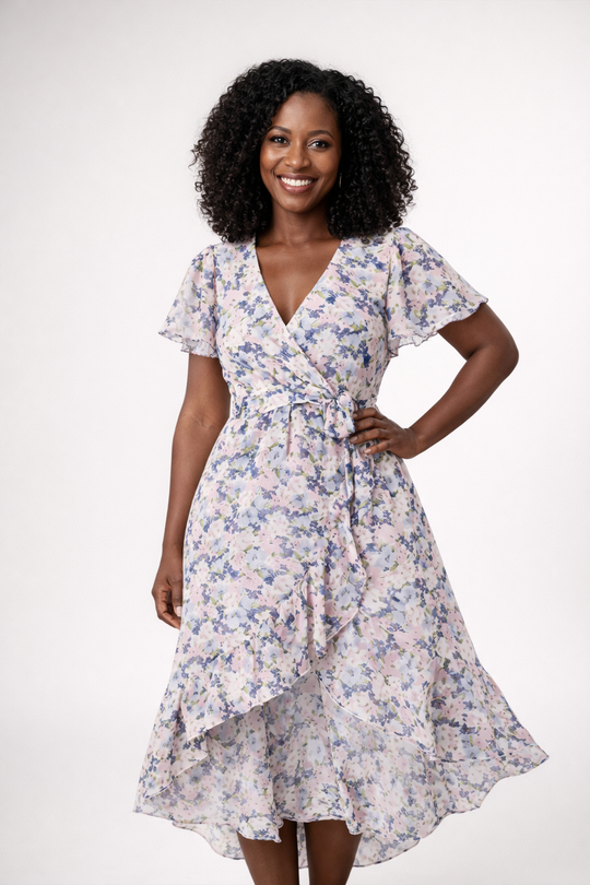 Romantic Floral Midi Dress with Flowing Cut
