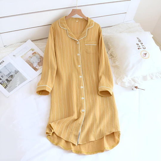 SereneStripe Pastel Cotton Nightshirt – Loose Breathable Fit