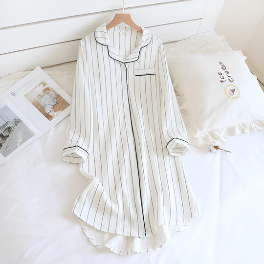 SereneStripe Pastel Cotton Nightshirt – Loose Breathable Fit