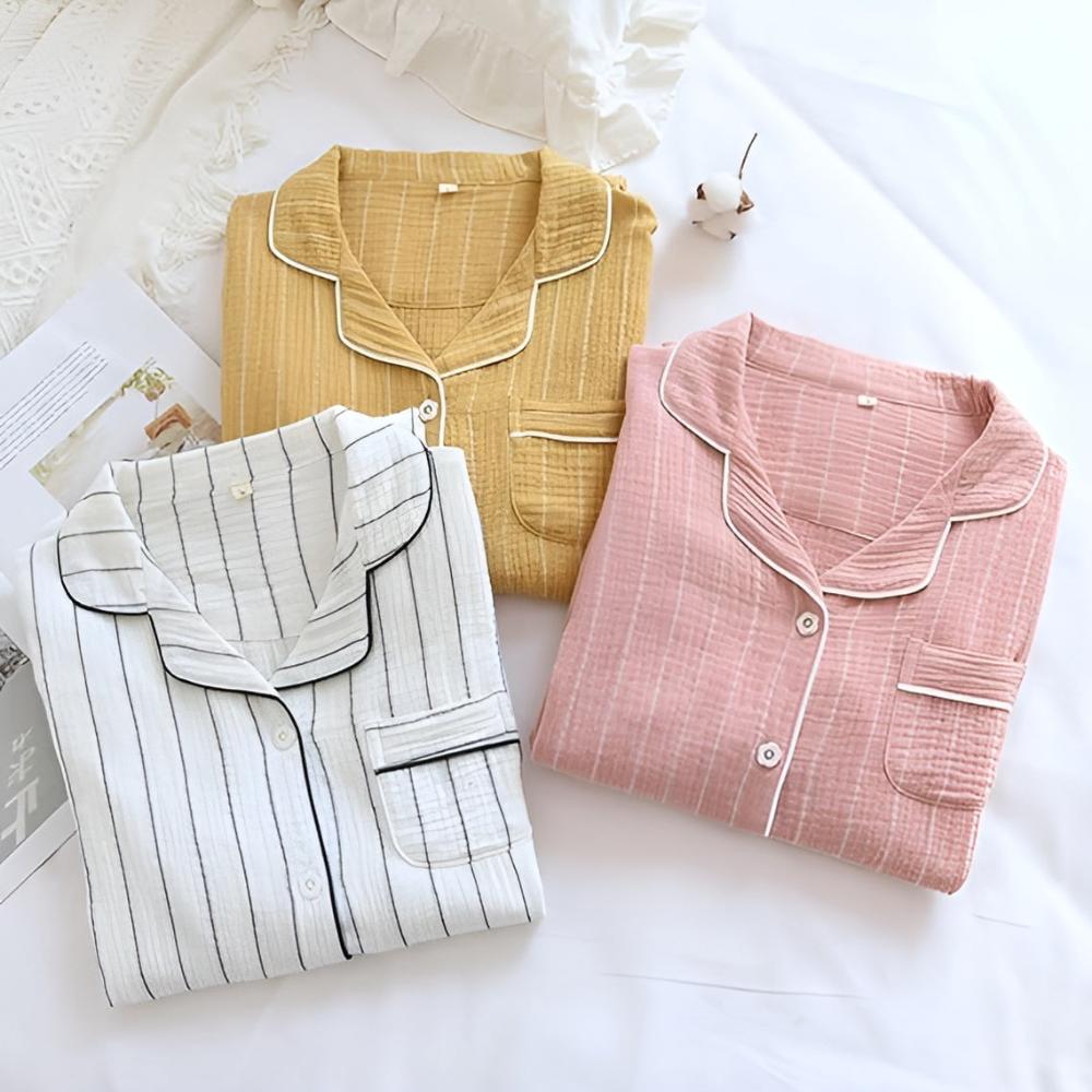SereneStripe Pastel Cotton Nightshirt – Loose Breathable Fit