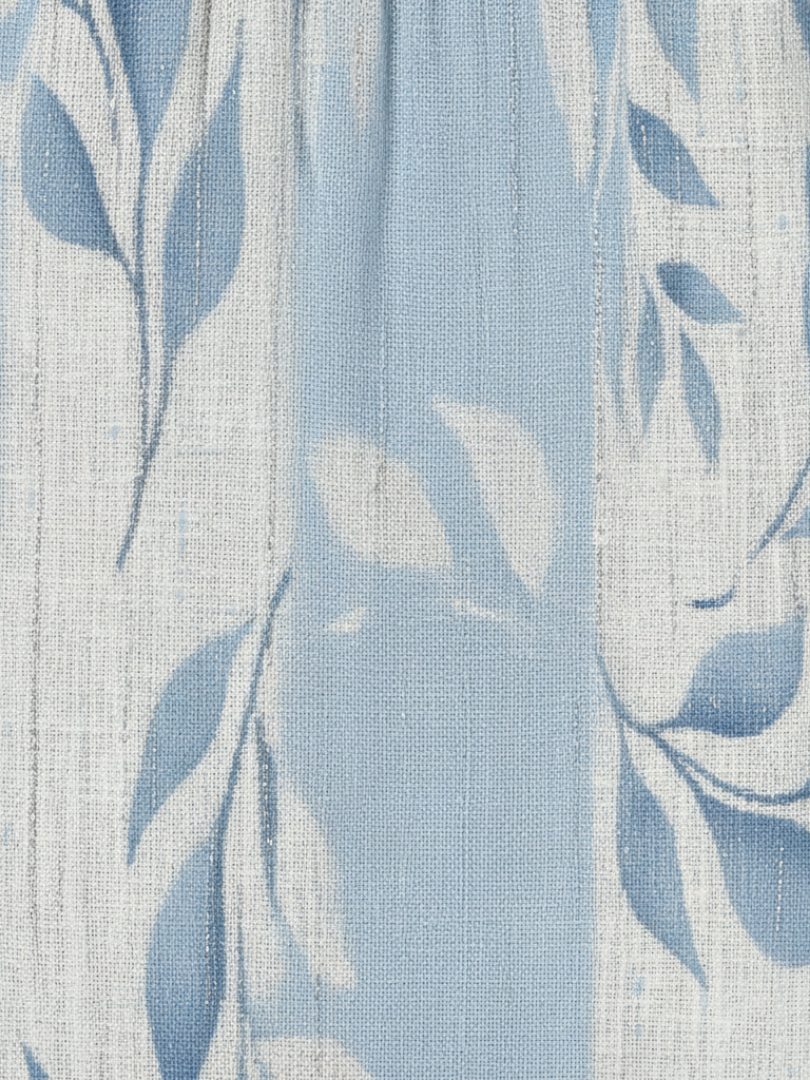 Sleeveless Blue Leaf-Print Midi Dress