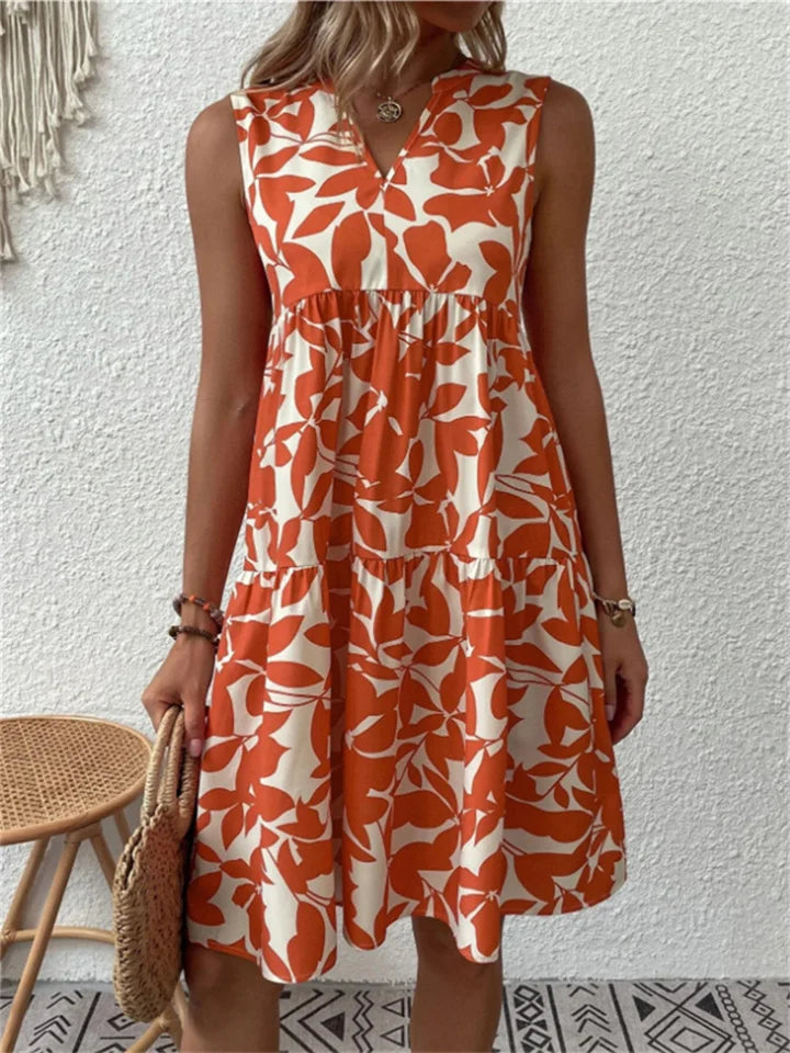 Sleeveless Floral V-Neck Midi Dress with Ruffles