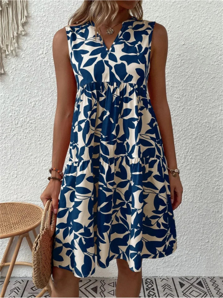 Sleeveless Floral V-Neck Midi Dress with Ruffles