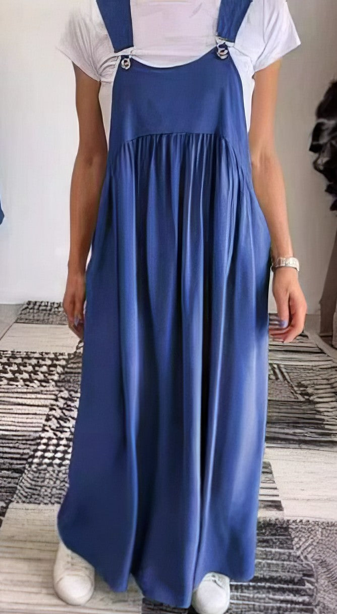 Sleeveless Maxi Pinafore Dress – Flowing Casual Chic Style, S–5XL