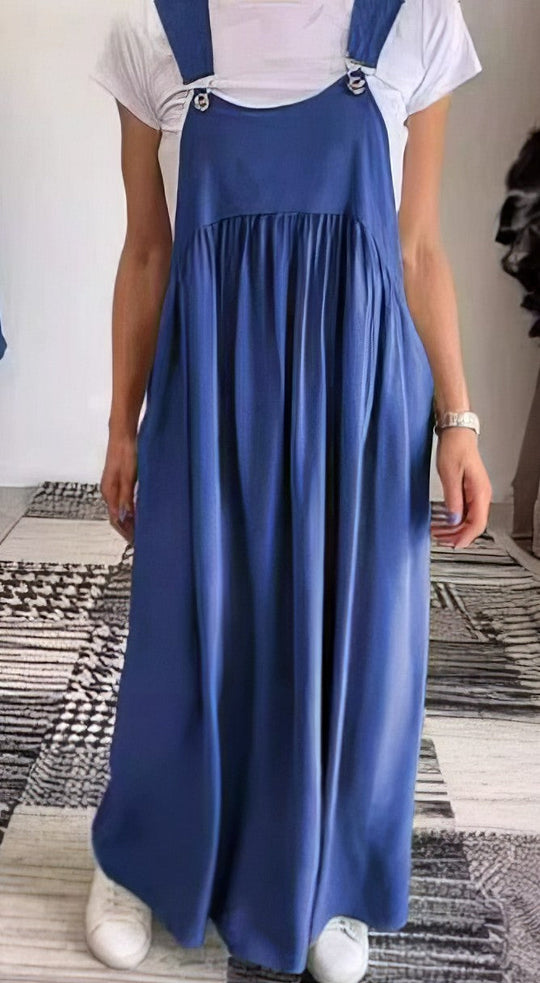 Sleeveless Maxi Pinafore Dress – Flowing Casual Chic Style, S–5XL