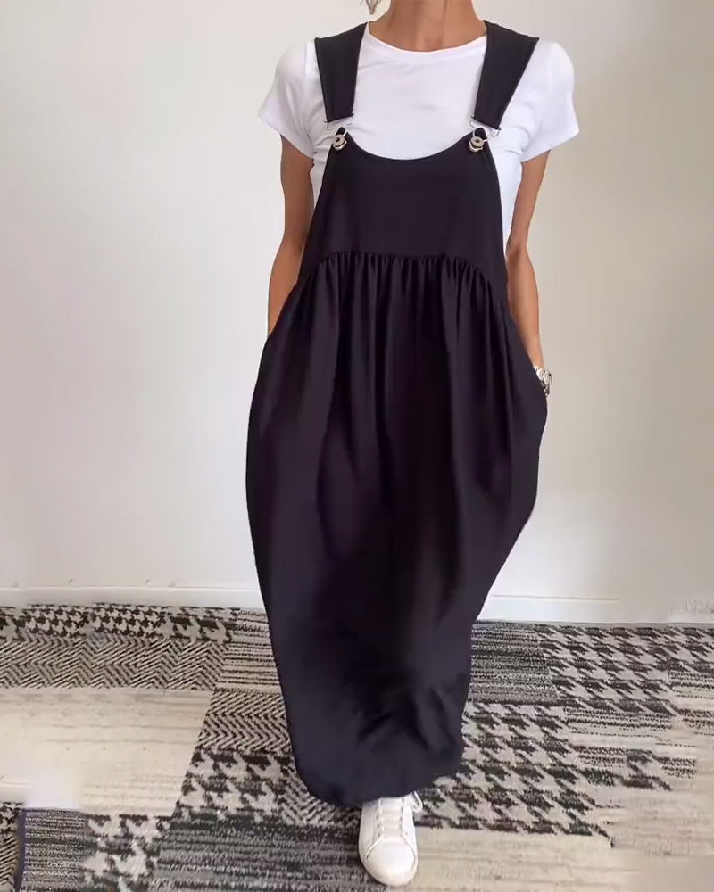 Sleeveless Maxi Pinafore Dress – Flowing Casual Chic Style, S–5XL